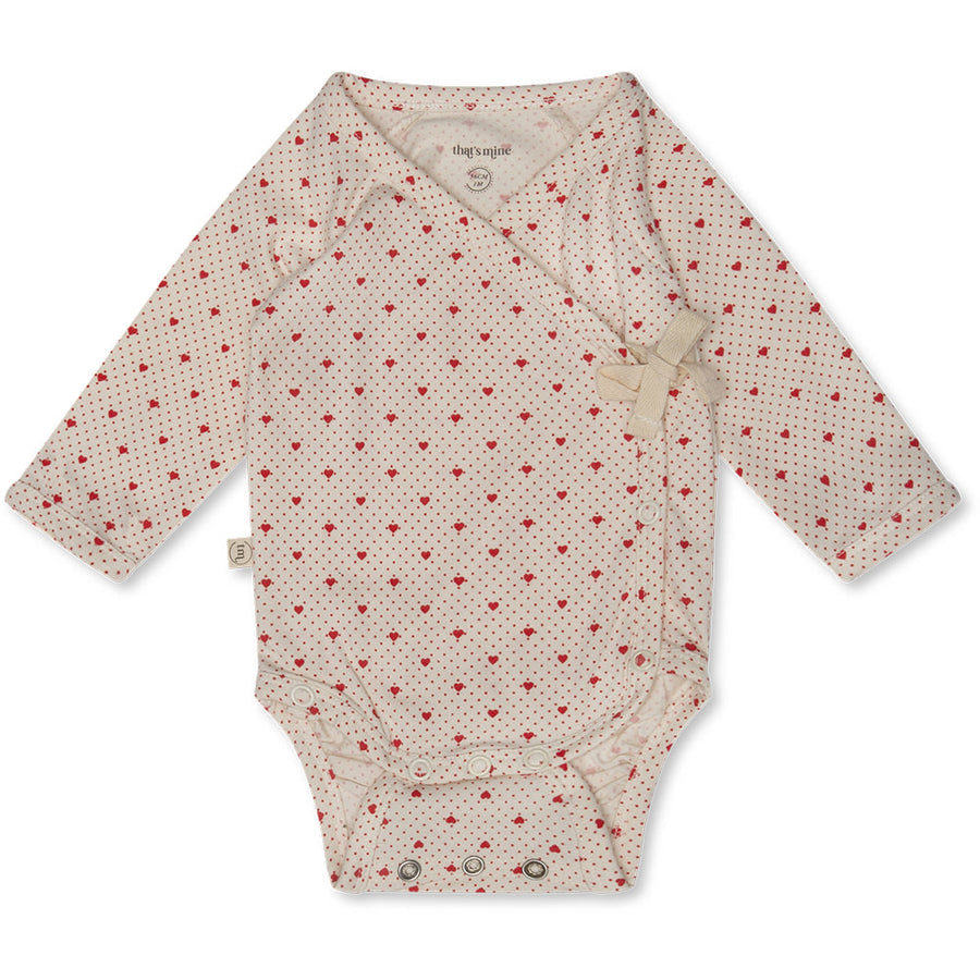 That's Mine Elia wrap body - Lots of love red - 48% Organic cotton / 47% Modal / 5% Elastane Buy Tøj||Bodystockings||Undertøj||personale||Basics til de smü||Lots of love here.