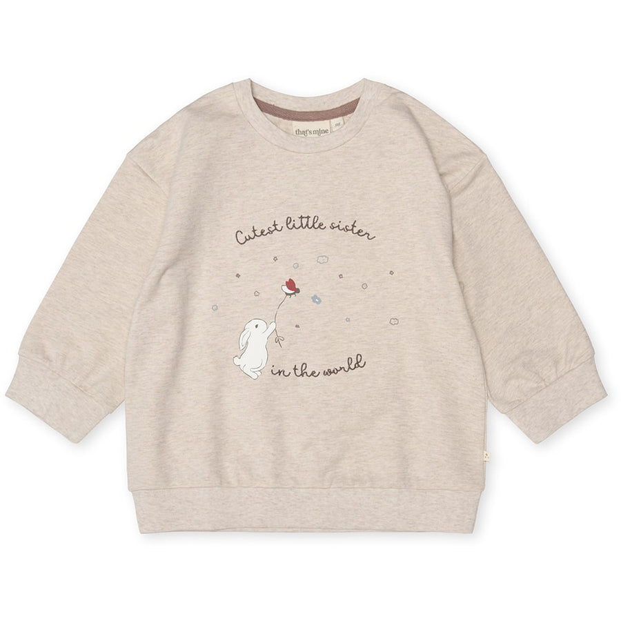 That's Mine Finley little sister sweatshirt - Light brown melange - 95% Organic cotton / 5% Elastane Buy Tøj||Overdele||Sweatshirts||Udsalg||Nyheder||Alle||Forår & sommer '24||Søskende||Influencer choice||Liveshopping d. 11/6||Udsalg tøj here.