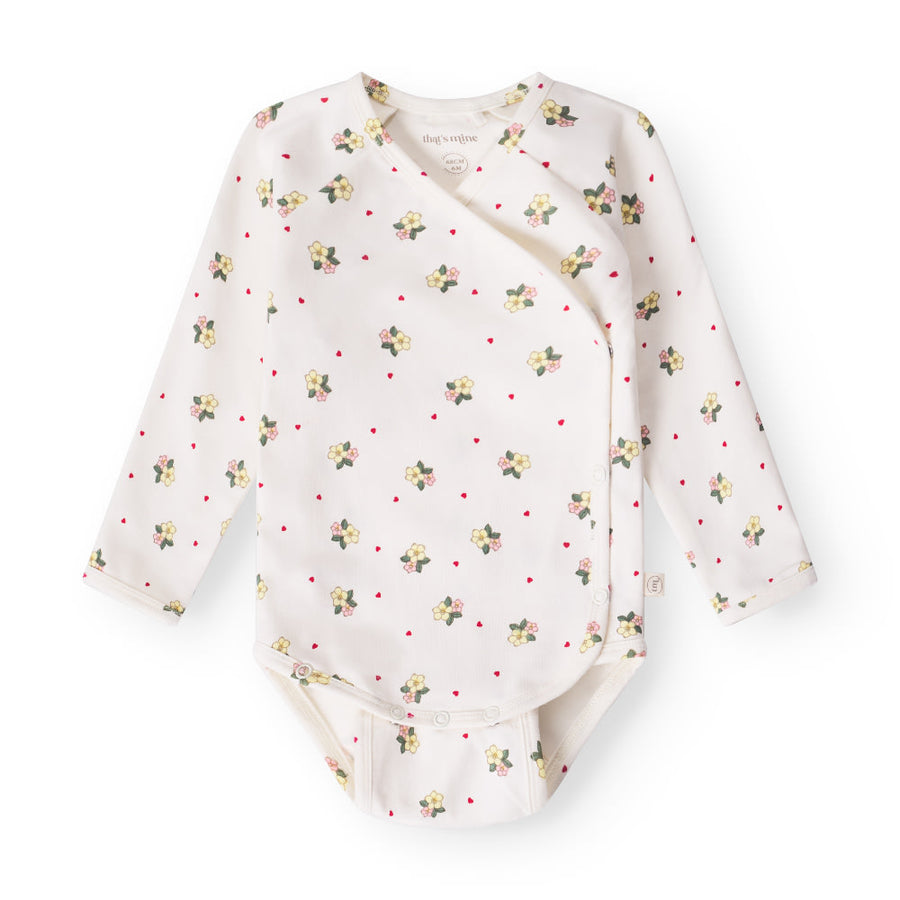 That's Mine Elimar slå-om bodystocking - Sweetheart Petals - 48% Organic cotton / 47% Modal / 5% Elastane Buy Bodystockings||Undertøj||personale||Basics here.